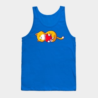 Cute Cat With Love Heart Cartoon Tank Top